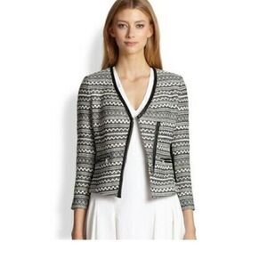 Rebecca Taylor Blazer Femme Fancy Tweed Crop Jacket Black White Size 4